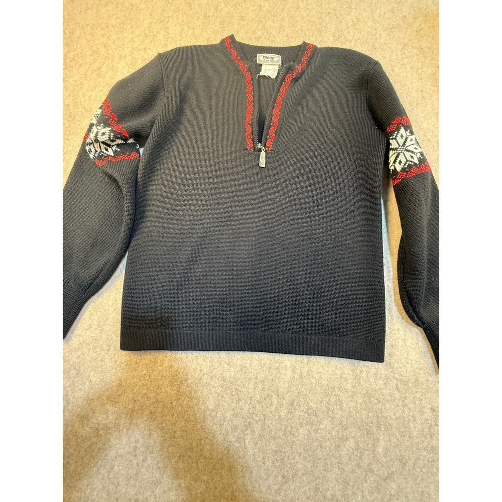 Meister Vintage Quarter Zip Wool Blend‎ Ski Sweater Nordic Snowflake Black Red
